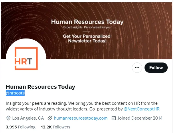 Human Resources Today twitter profile screenshot