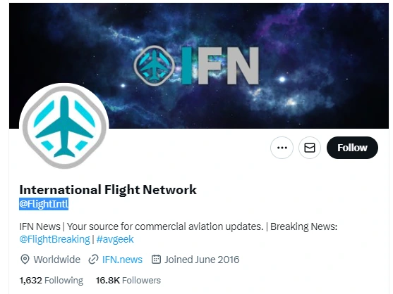International Flight Network twitter profile screenshot