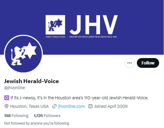 Jewish Herald-Voice twitter profile screenshot