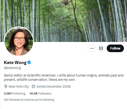 Kate Wong twitter profile screenshot