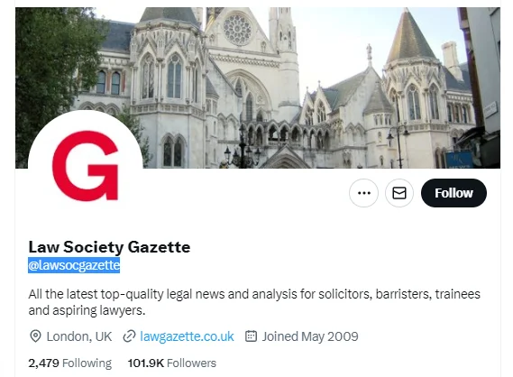 Law Society Gazette twitter profile screenshots