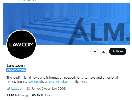 Law.com twitter profile screenshots