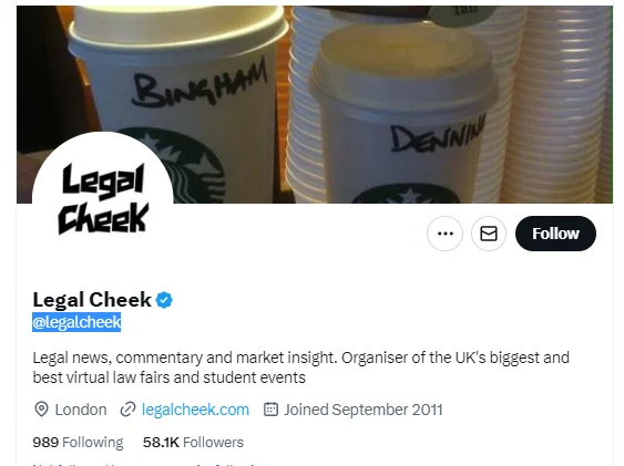 Legal Cheek twitter profile screenshots