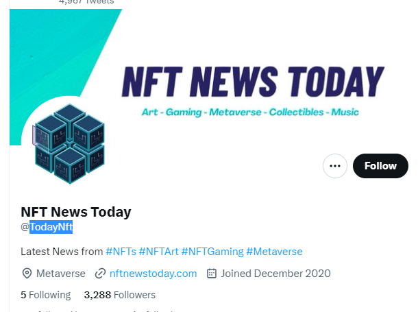 NFT News Today twitter profile screenshot