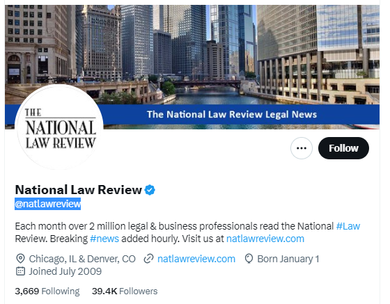 National Law Review twitter profile screenshots
