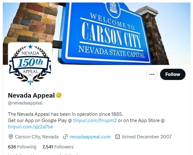 Nevada Appeal twitter profile screenshots