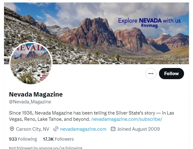 Nevada Magazine twitter profile screenshots