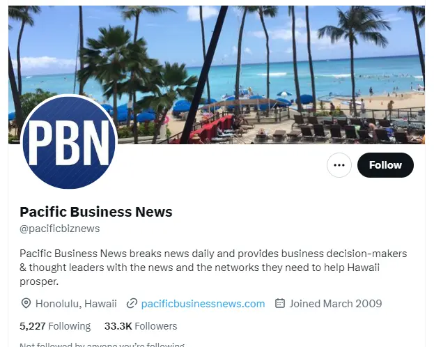 Pacific Business News twitter profile screenshot