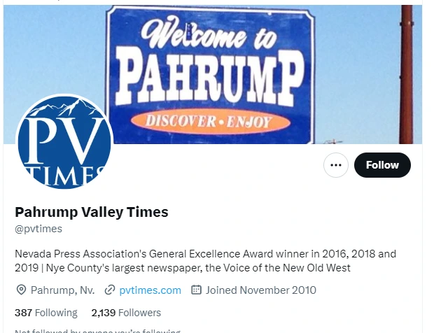 Pahrump Valley Times twitter profile screenshots
