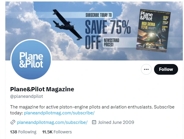  Plane & Pilot Magazine twitter profile screenshot