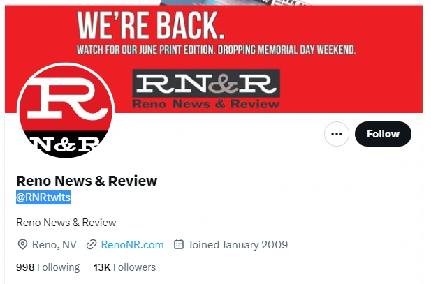 Reno News & Review twitter profile screenshots