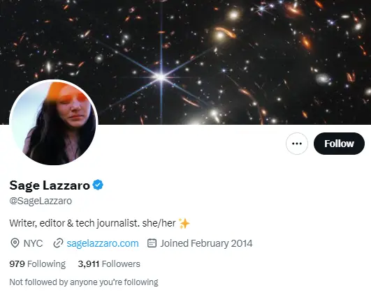 Sage Lazzaro twitter profile screenshot