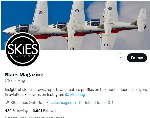 Skies Magazine twitter profile screenshots