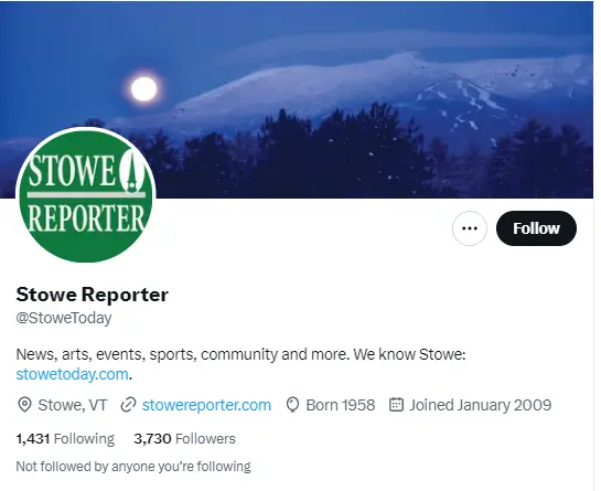 Stowe Reporter twitter profile screenshot
