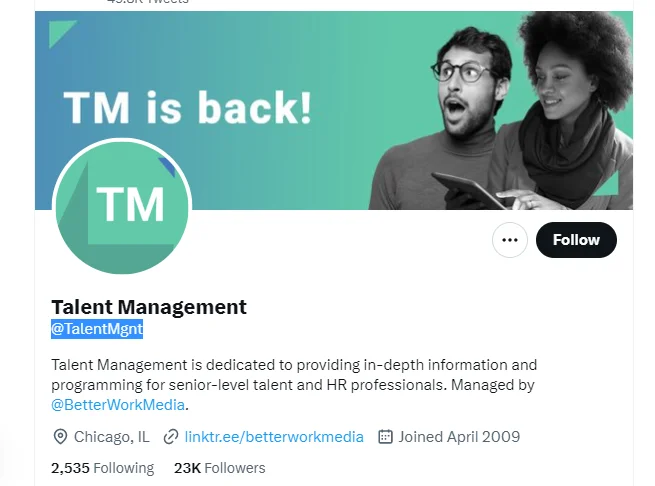 Talent Management twitter profile screenshot
