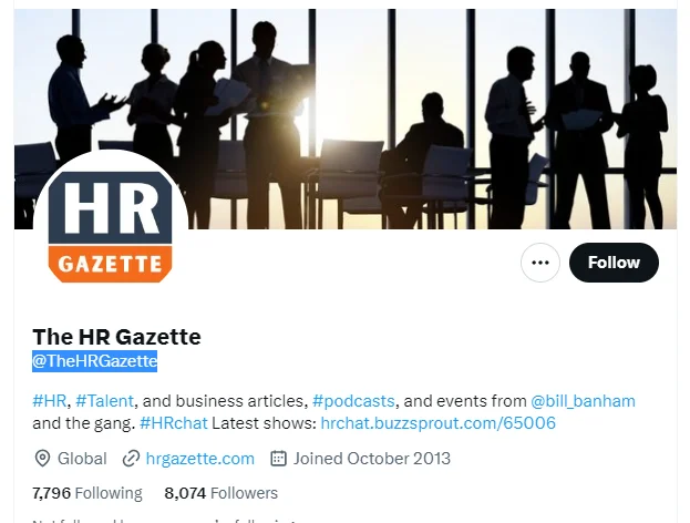 The HR Gazette twitter profile screenshot