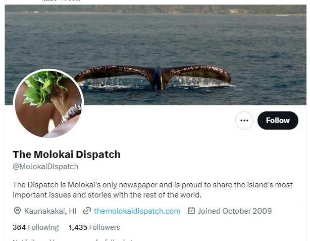 The Molokai Dispatch twitter profile sceenshot