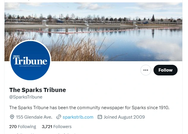 The Sparks Tribune twitter profile screenshots