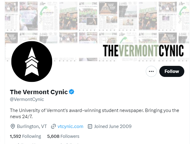 The Vermont Cynic twitter profile screenshot