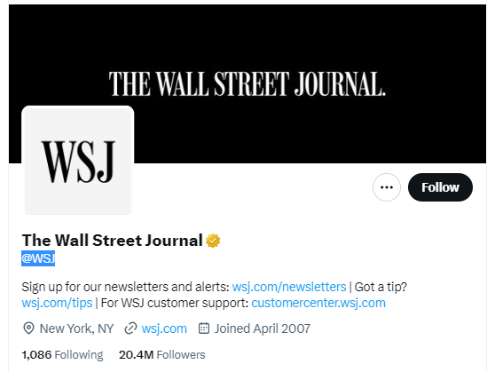 The Wall Street Journal twitter profile screenshots