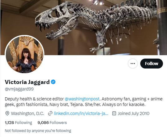 Victoria Jaggard twitter profile screenshot