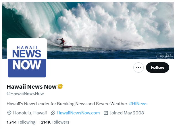 Hawaii News Now  twitter profile screenshot