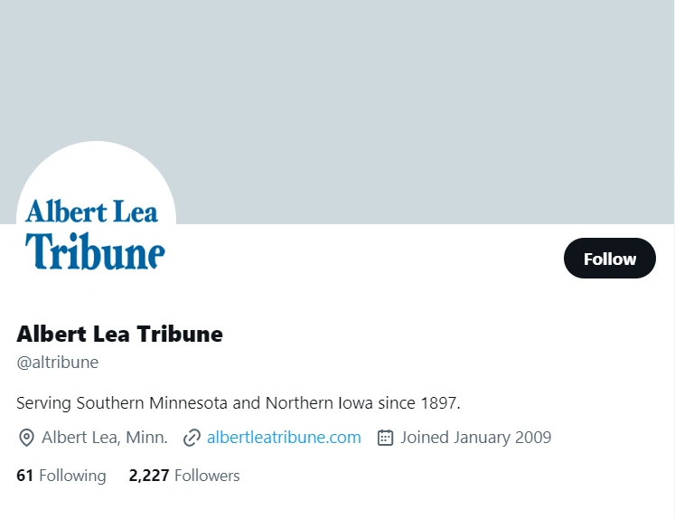 Albert Lea Tribune twitter  profile screenshot
