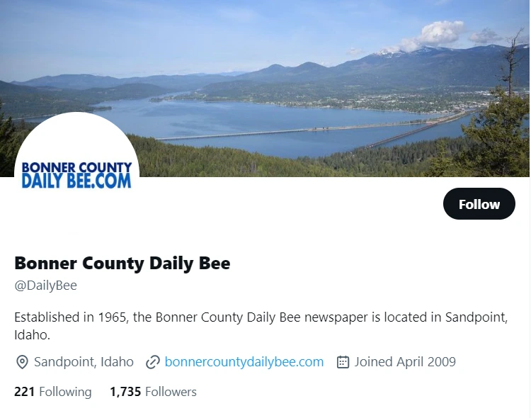 Bonner County Daily Bee twitter profile screenshot