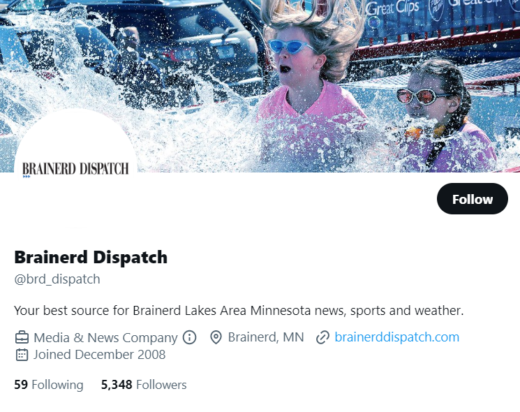 Brainerd Dispatch twitter profile screenshot