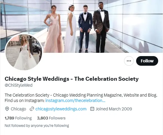 Chicago Style Weddings twitter profile screenshot