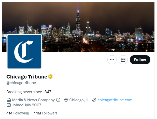 Chicago Tribune twitter profile screenshot