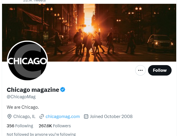Chicago magazine twitter profile screenshot