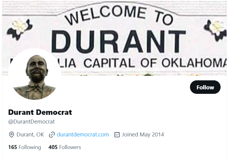 Durant Democrat twitter profile screenshot