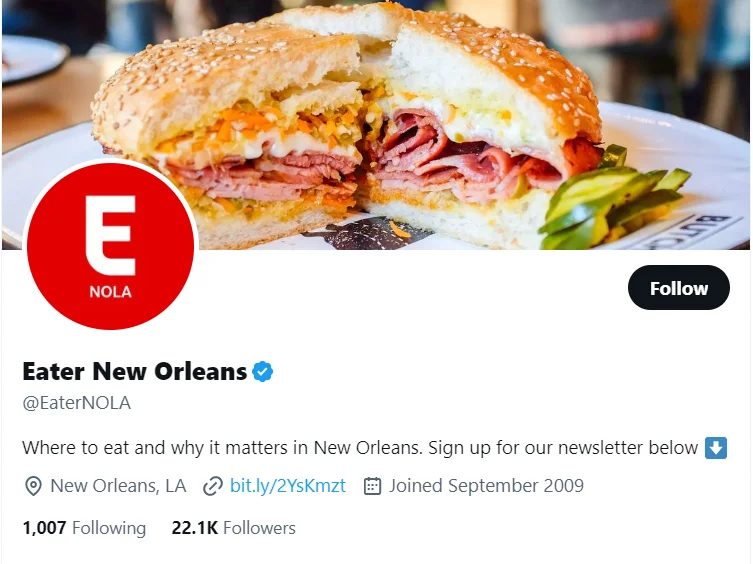Eater New Orleans twitter profile screenshot