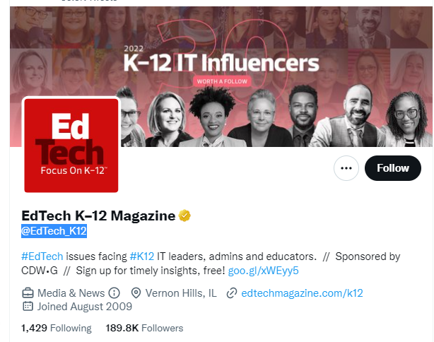 Ed Tech K–12 Magazine twitter profile screenshot