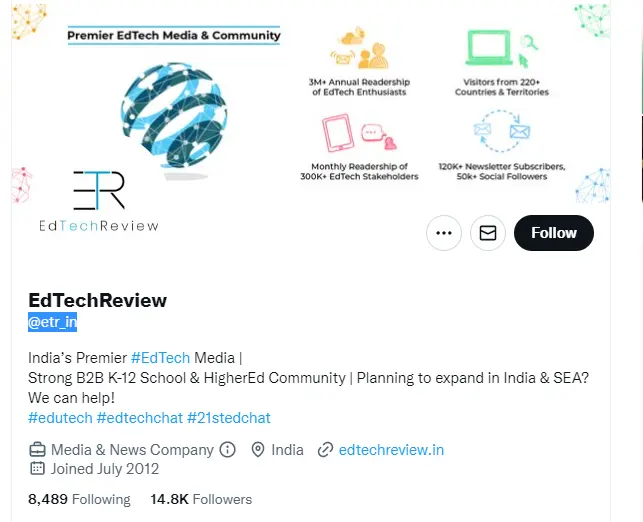 Ed Tech Review twitter profile screenshot