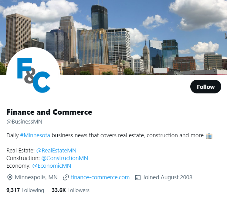 Finance and Commerce twitter profile screenshot