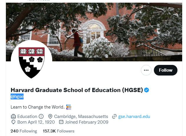 Harvard Graduate School of Education twitter profile screenshot
