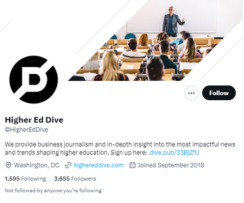 Higher Ed Dive twitter profile screenshot
