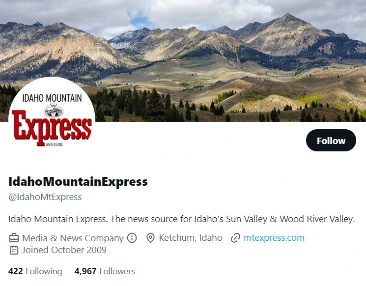 Idaho Mountain Express twitter profile screenshot