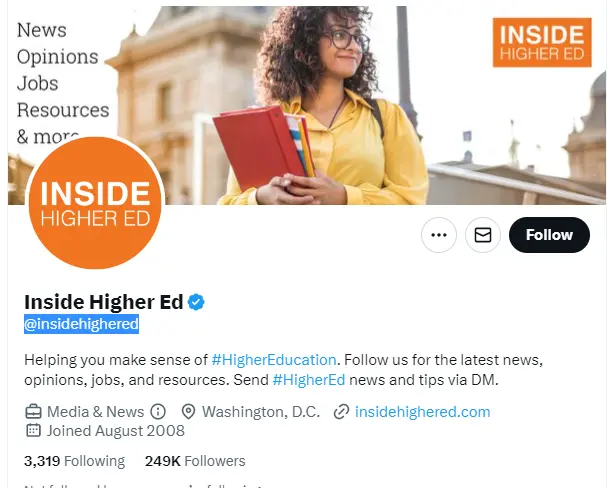 Inside Higher Ed twitter profile screenshot