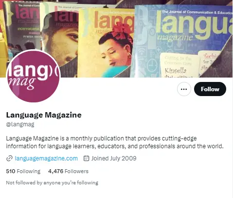 Language Magazine twitter profile screenshot
