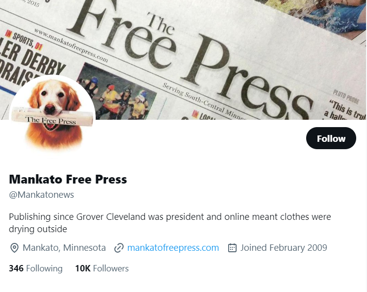 Mankato Free Press twitter profile screenshot