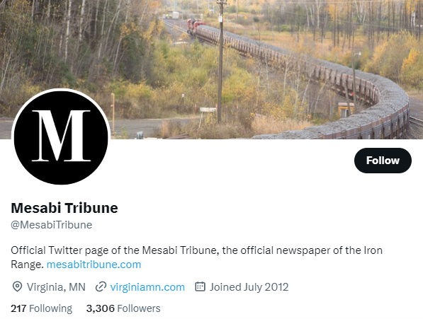 Mesabi Tribune twitter  profile screenshot