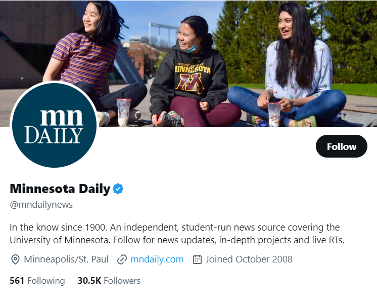 Minnesota Daily twitter profile screenshot