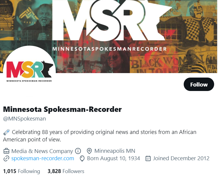 Minnesota Spokesman-Recorder twitter profile screenshot