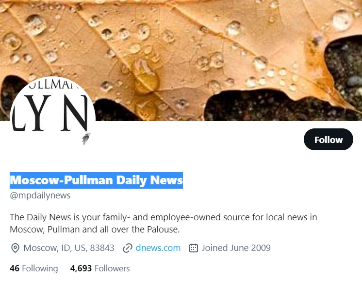 Moscow-Pullman Daily News twitter profile screenshot