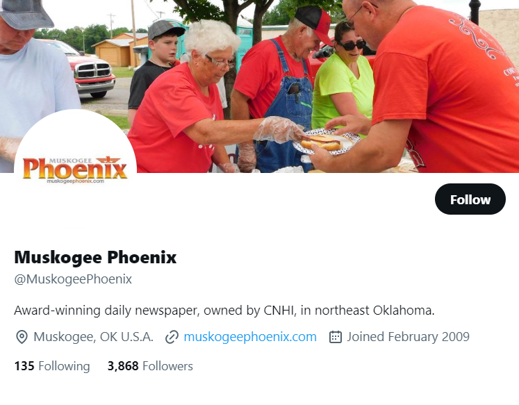Muskogee Phoenix twitter profile screenshot
