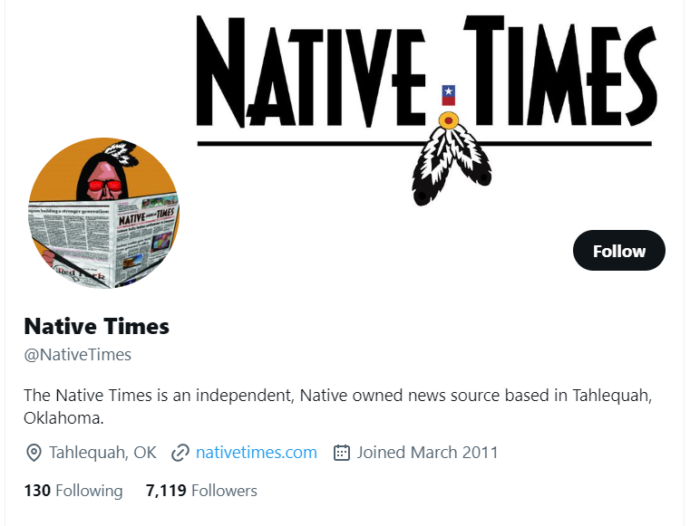 Native Times twitter profile screenshot