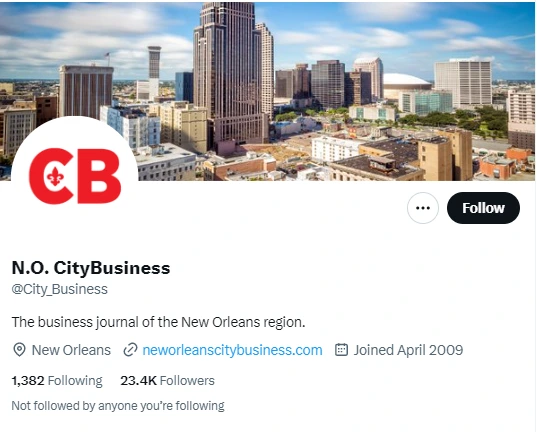 New Orleans CityBusiness twitter profile screenshot